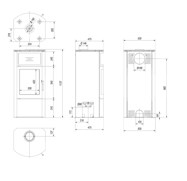 Kaminofen aus stahl TITAN Ø 150 11 kW schwarz Verkleidung