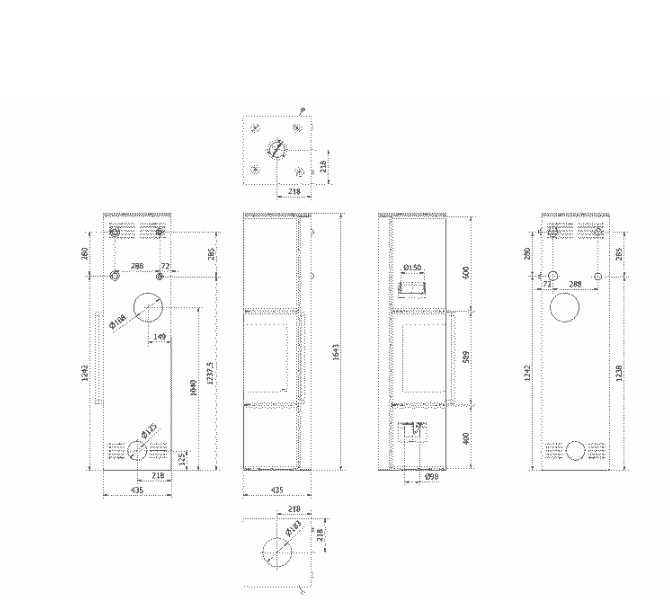 Kaminofen aus Stahl TORA/L 8 kW Ø 150 Weißes Glaspaneel schwarz Verkleidung