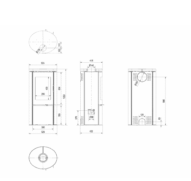 Kaminofen aus Stahl AB S/DR/ECO 5,5 kW Ø 150 Fassadenverkleidung creme Mit Türfeder