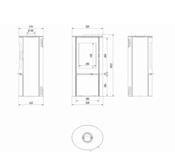 Kaminofen aus Stahl AB S/DR ECO Ø 150 5,5 kW mit Türfeder