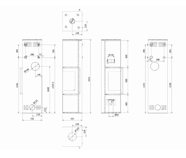 Kaminofen aus Stahl TORA/L 8 kW Ø 150 Quarzsinter Nero Assoluto mit Türfeder