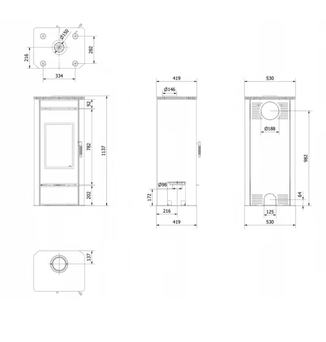 Kaminofen aus stahl TITAN GLASS Ø 150 11 kW mit Türfeder