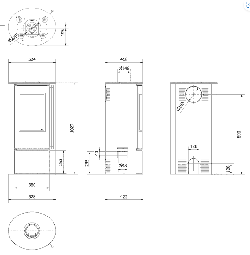 Kaminofen aus Stahl ERIK Ø 150 5,5 kW schwarz Verkleidung