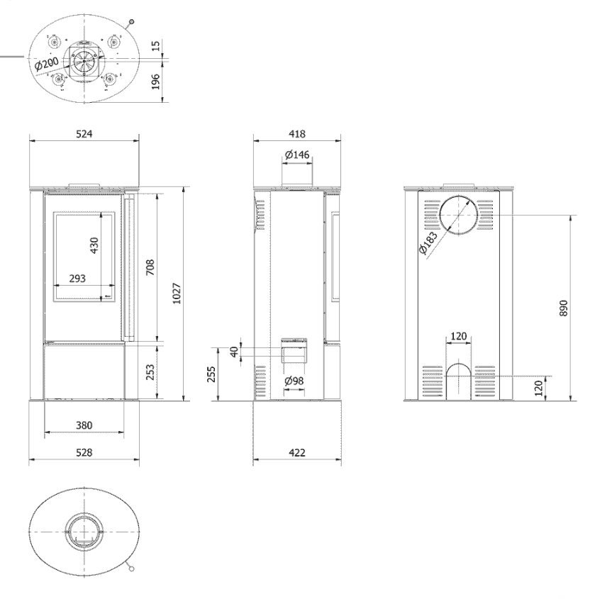 Kaminofen aus Stahl ERIK Ø 150 5,5 kW dekorative Keramiken WHITE SATIN schwarz Verkleidung