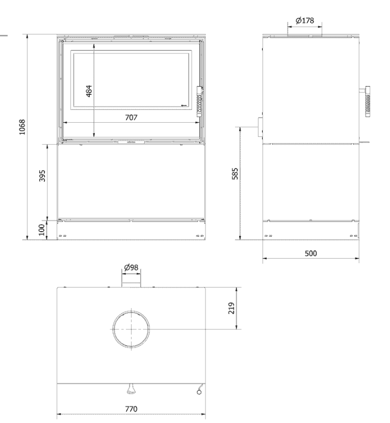 Kaminofen aus Stahl KARI 80 Ø 180 12 kW Platz für Holz schwarz Verkleidung mit Türfeder