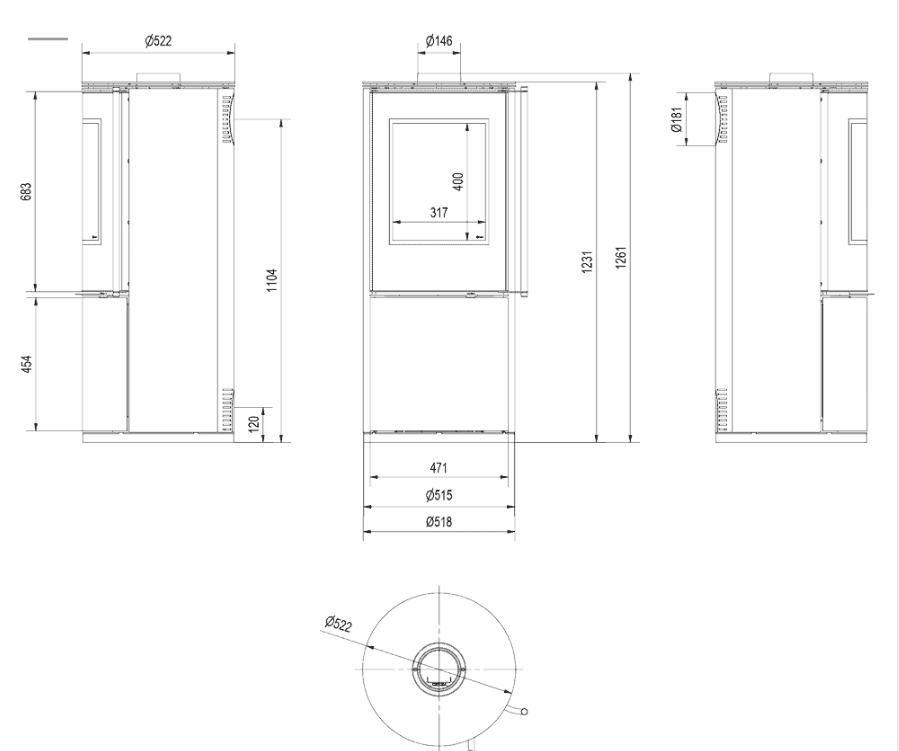 Kaminofen aus Stahl SVEN Ø 150 7 kW schwarz Verkleidung