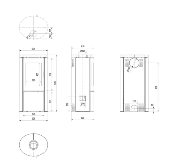 Kaminofen aus Stahl AB S/DR ECO 5,5 kW Ø 150 Dekorative Fassadenverkleidung creme Schwarz thermotec