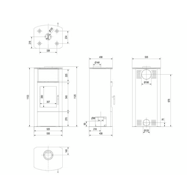 Kaminofen aus Stahl PROTON Ø 150 8 kW mit Türfeder