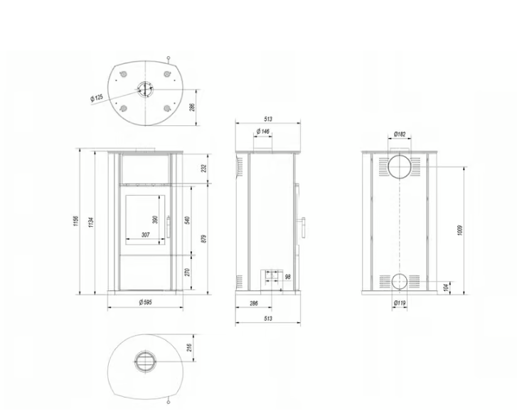 Kaminofen aus Stahl EPSILON Ø 150 8 kW mit Türfeder