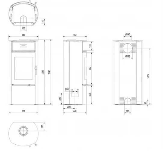 Kaminofen aus Stahl FALCON W Ø 150 10 kW Mit Türfeder