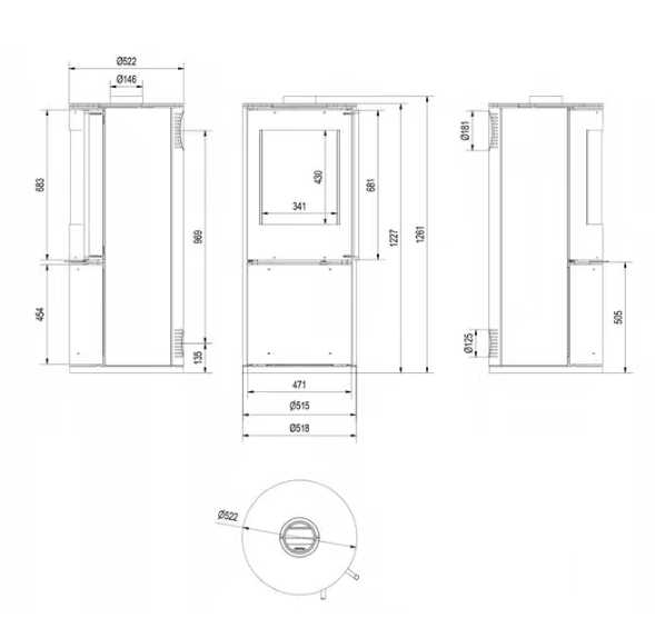 Kaminofen aus Stahl REN/L rechts Ø 150 7 kW schwarz Verkleidung