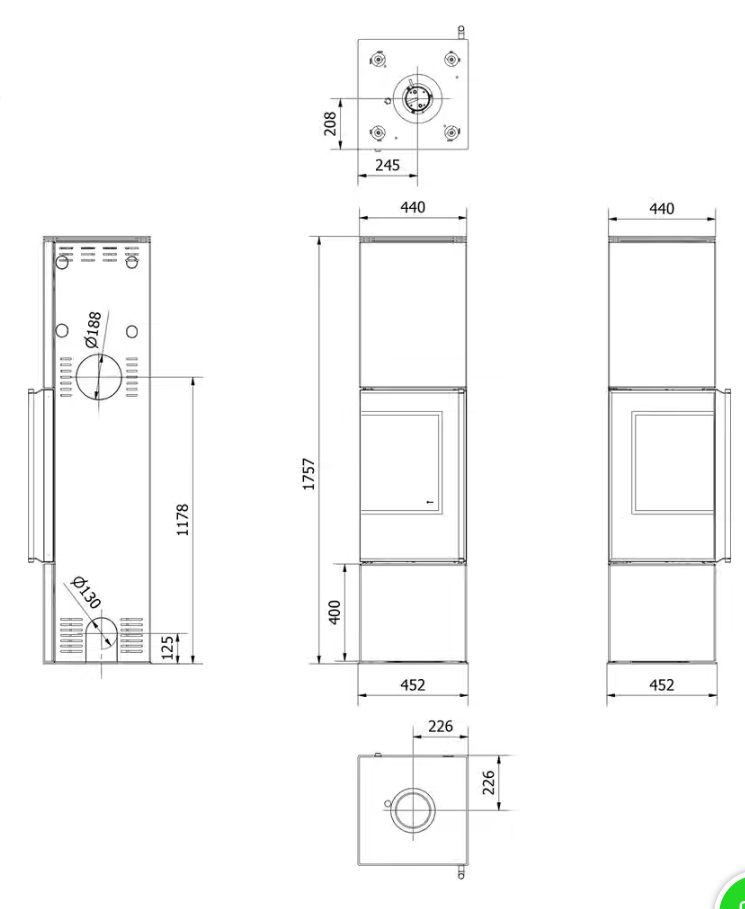 Kaminofen aus Stahl REN/L links Ø 150 7 kW schwarz Verkleidung