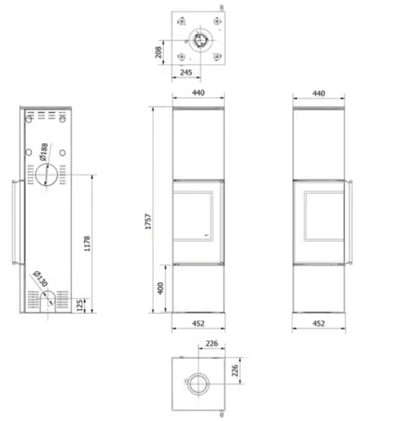 Kaminofen aus Stahl REN/L links Ø 150 7 kW