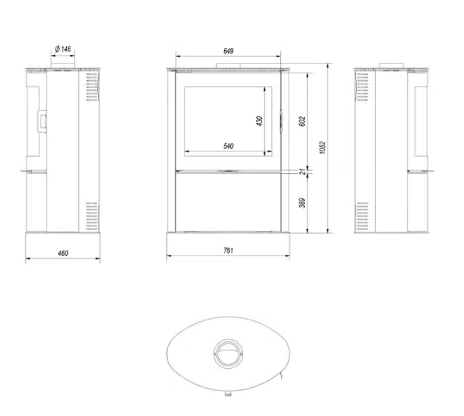 Kachelofen aus Stahl AB S/2 Ø 150 10 kW schwarz Kachel mit Türfeder