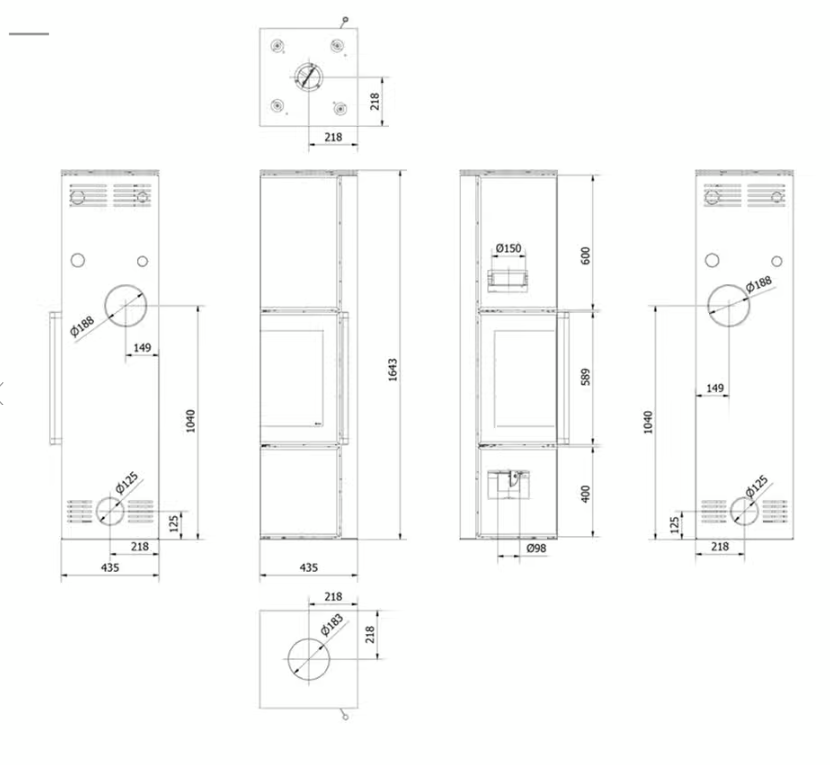 Kaminofen aus Stahl TORA/L 8 kW Ø 150 Quarzsinter NATURALI PIETRA DI SAVOIA ANTRANCITE BOCCIARDATA schwarz Verkleidung mit Türfeder