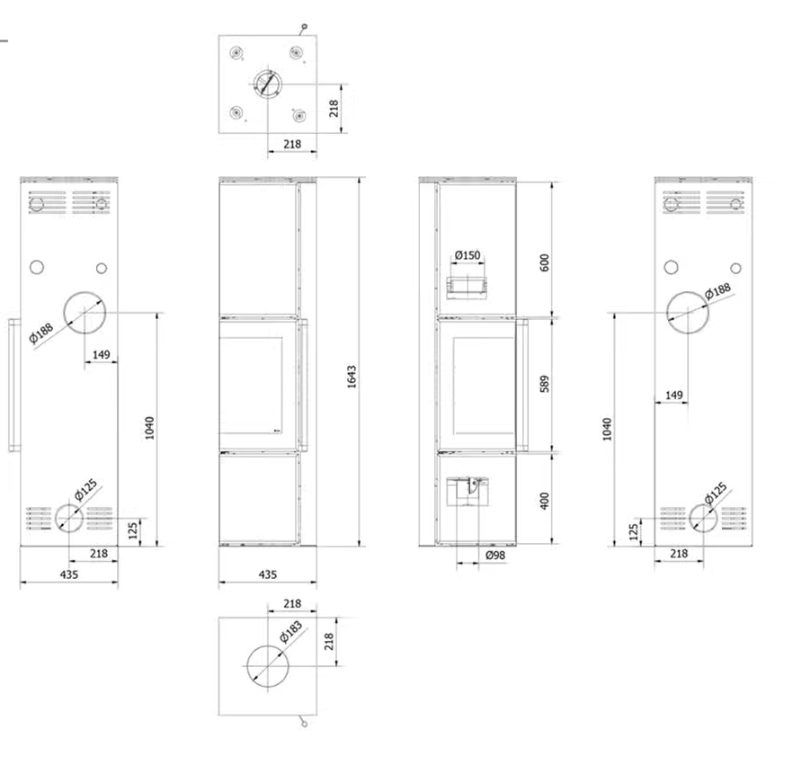 Kaminofen aus Stahl TORA/L 8 kW Ø 150 Quarzsinter NATURALI PIETRA DI SAVOIA ANTRANCITE BOCCIARDATA