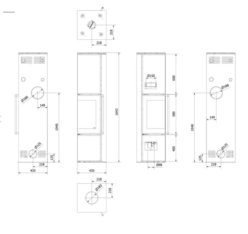 Kaminofen aus Stahl TORA/L 8 kW Ø 150 Quarzsinter NATURALI PIETRA DI SAVOIA GRIGIA BOCCIARDATA