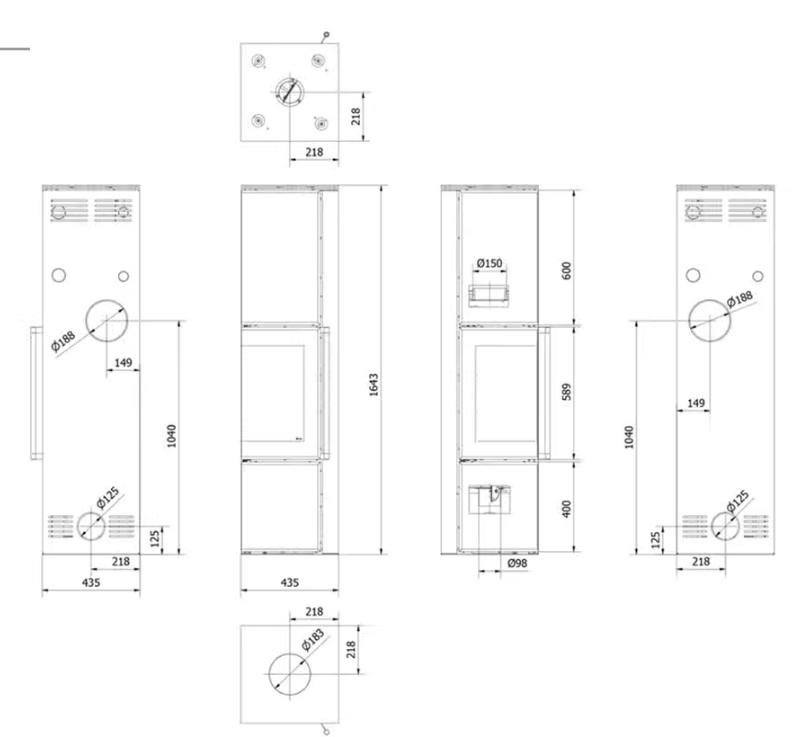 Kaminofen aus Stahl TORA/L 8 kW Ø 150 Quarzsinter FOKOS SALE