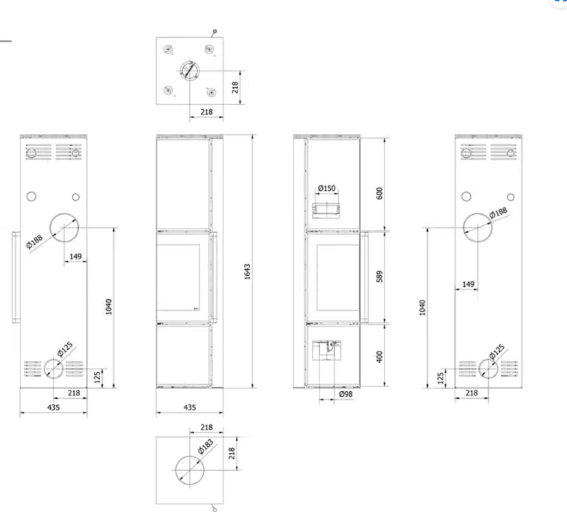 Kaminofen aus Stahl TORA/S 8 kW Ø 150 Quarzsinter OXIDE MORO schwarz Verkleidung mit Türfeder