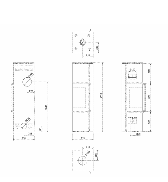 Kaminofen aus Stahl TORA/M 8 kW Ø 150 Weißes Glaspaneel