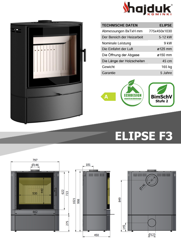 Hajduk Kaminofen Elipse F3