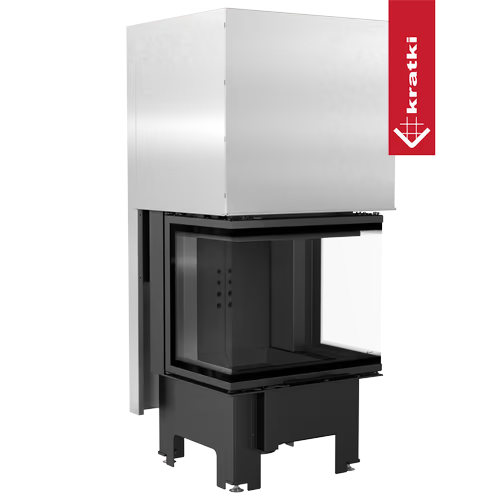 Kamineinsatz NBC 600/400 - 9 kW Ø 200 - Stahlfront mit Siebdruckglas - Dreiseitiger Aufzug